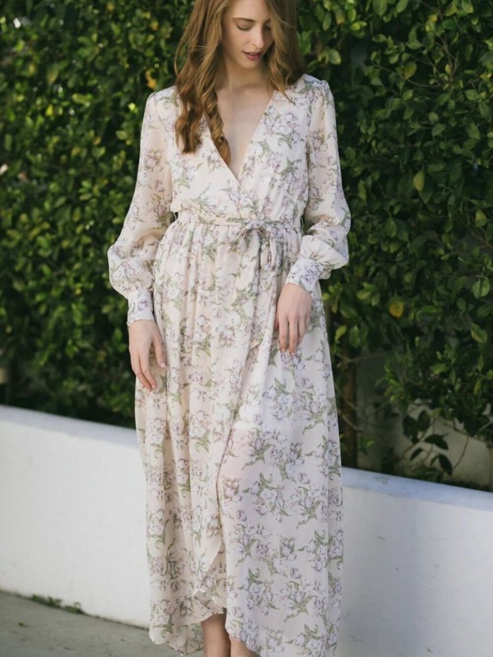 Morning Lavender Long Sleeve Floral Maxi Dress